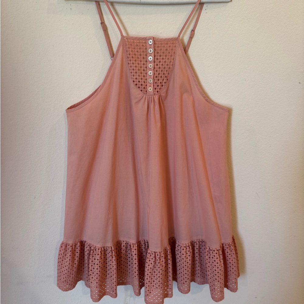 Pink Sleeveless Eyelet coverup